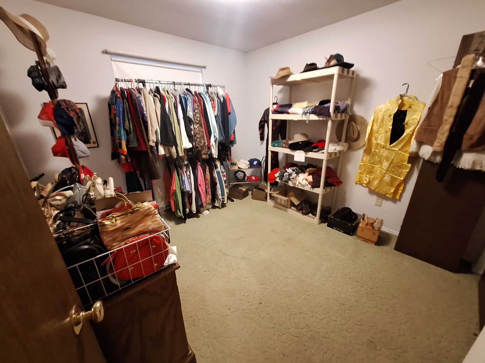 Estate sale bedroom clothing rack handbags O'Fallon